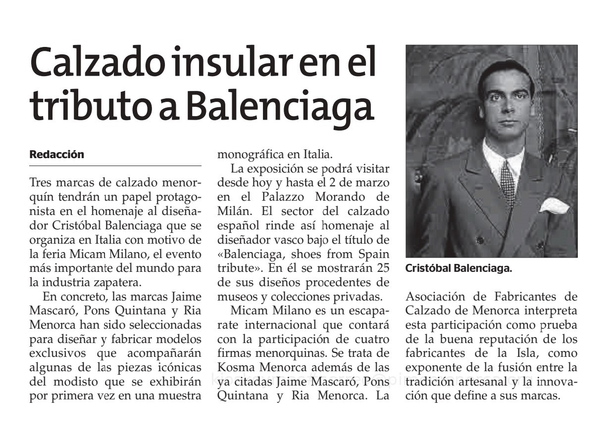 Calzado insular en el tributo a Balenciaga Asociación de fabricantes de calzado de Menorca